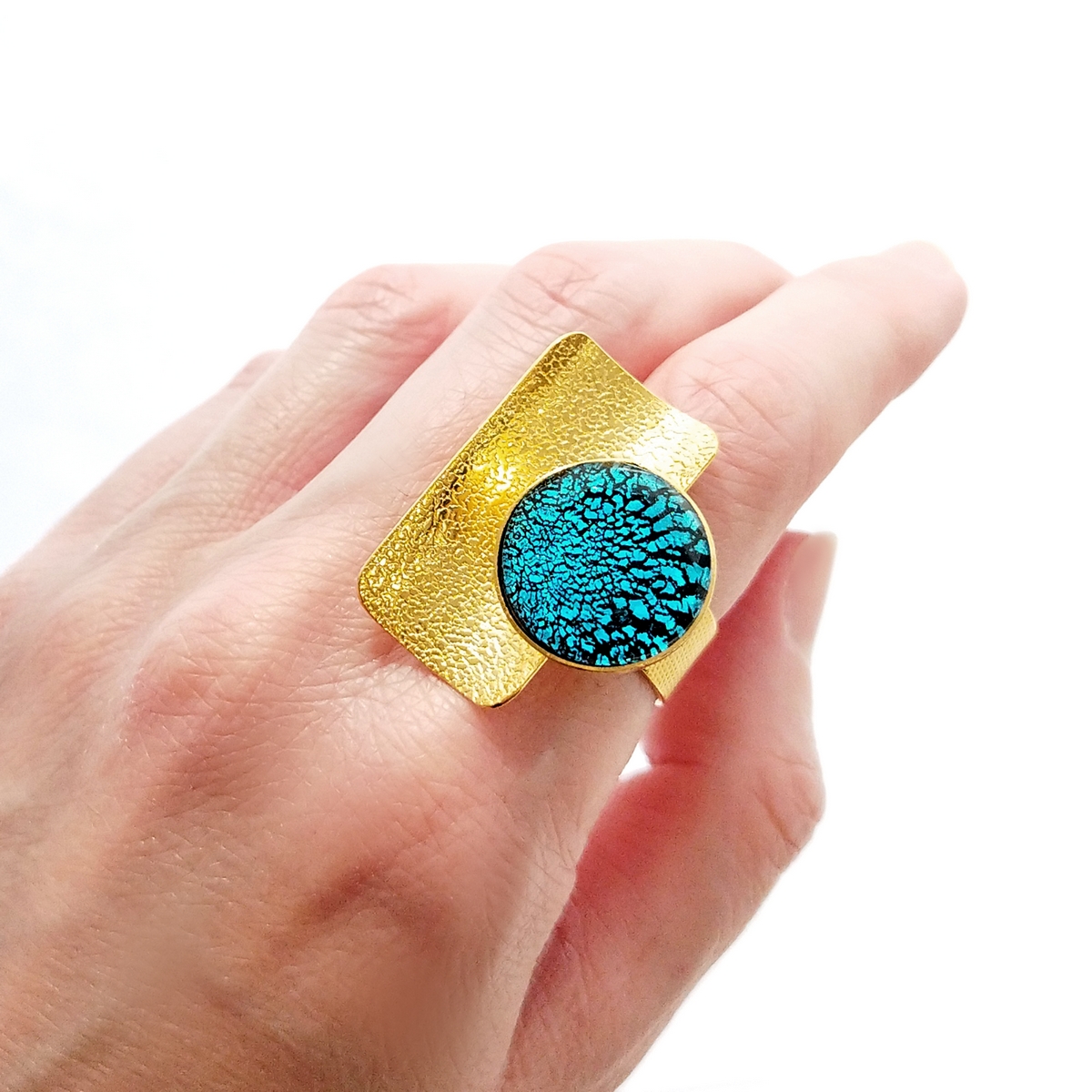 5572D Real handmade crystal ring Turqoise