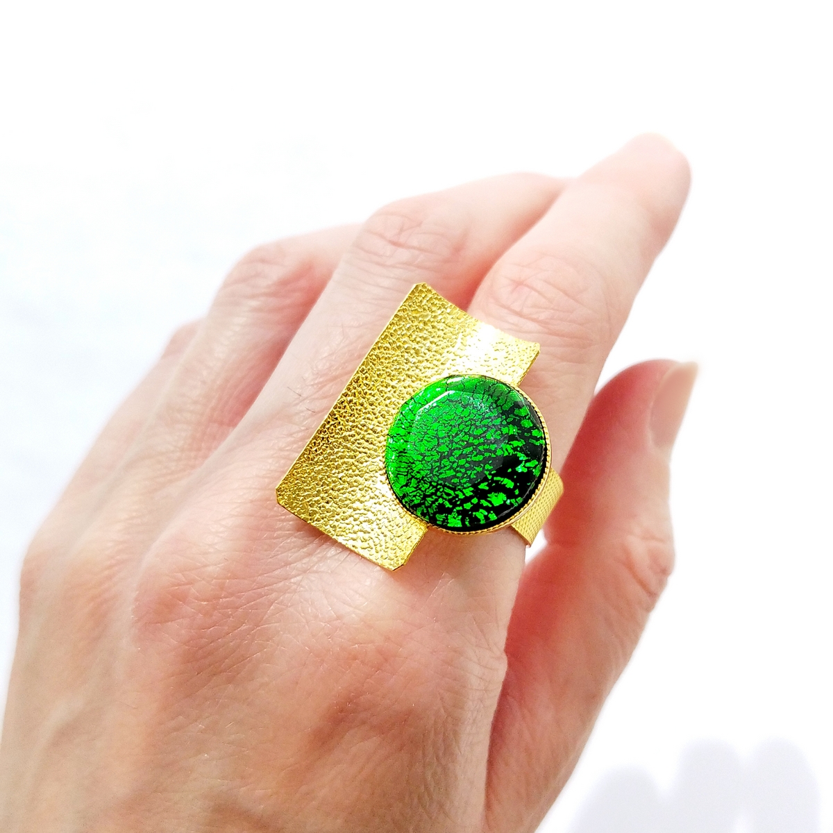 5572D Real handmade crystal ring Πράσινο