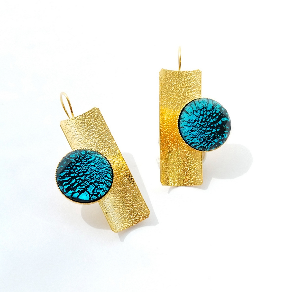 5572F Real handmade crystal big earrings Τυρκουάζ