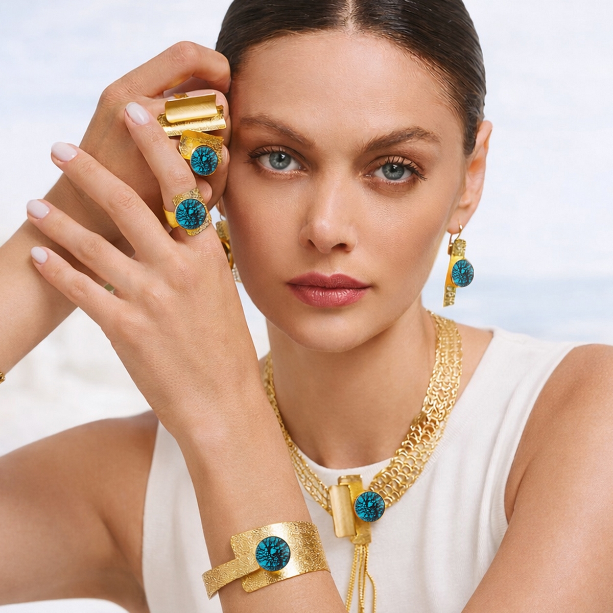 5572F Real handmade crystal big earrings Πράσινο
