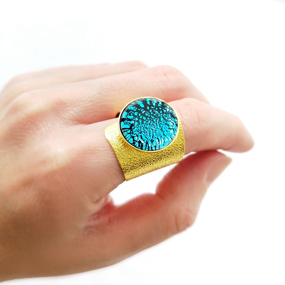 5573D Real handmade crystal big ring Turqoise