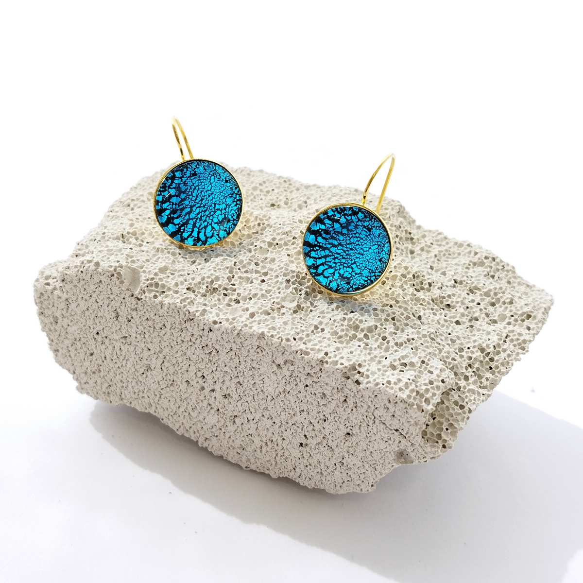 5576F Real handmade small earrings Τυρκουάζ