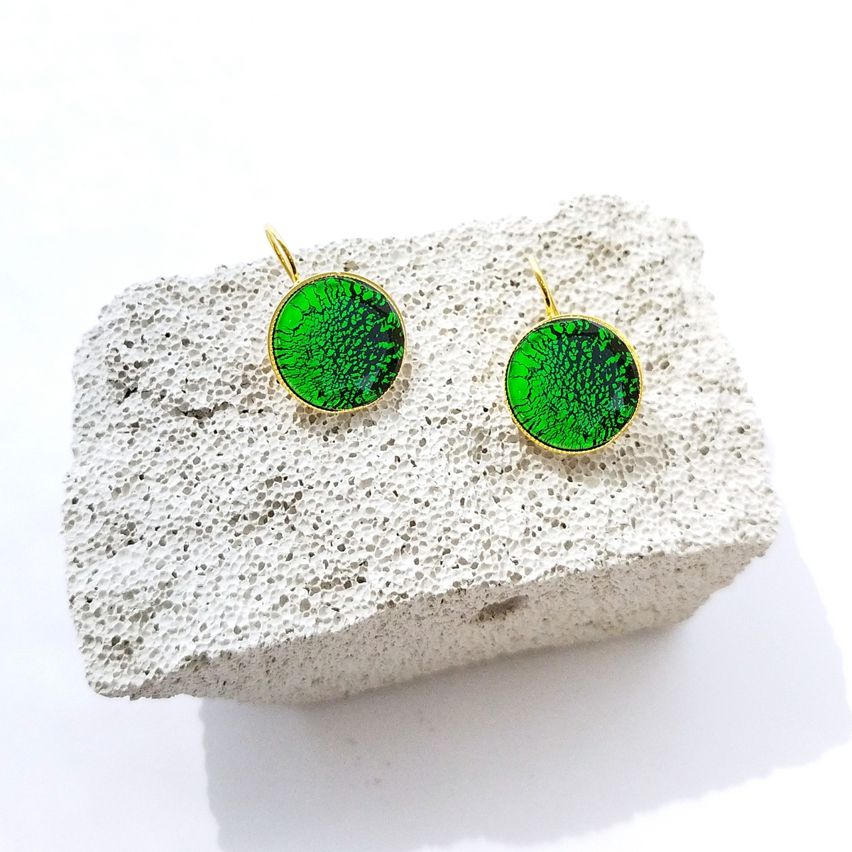 5576F Real handmade small earrings Πράσινο