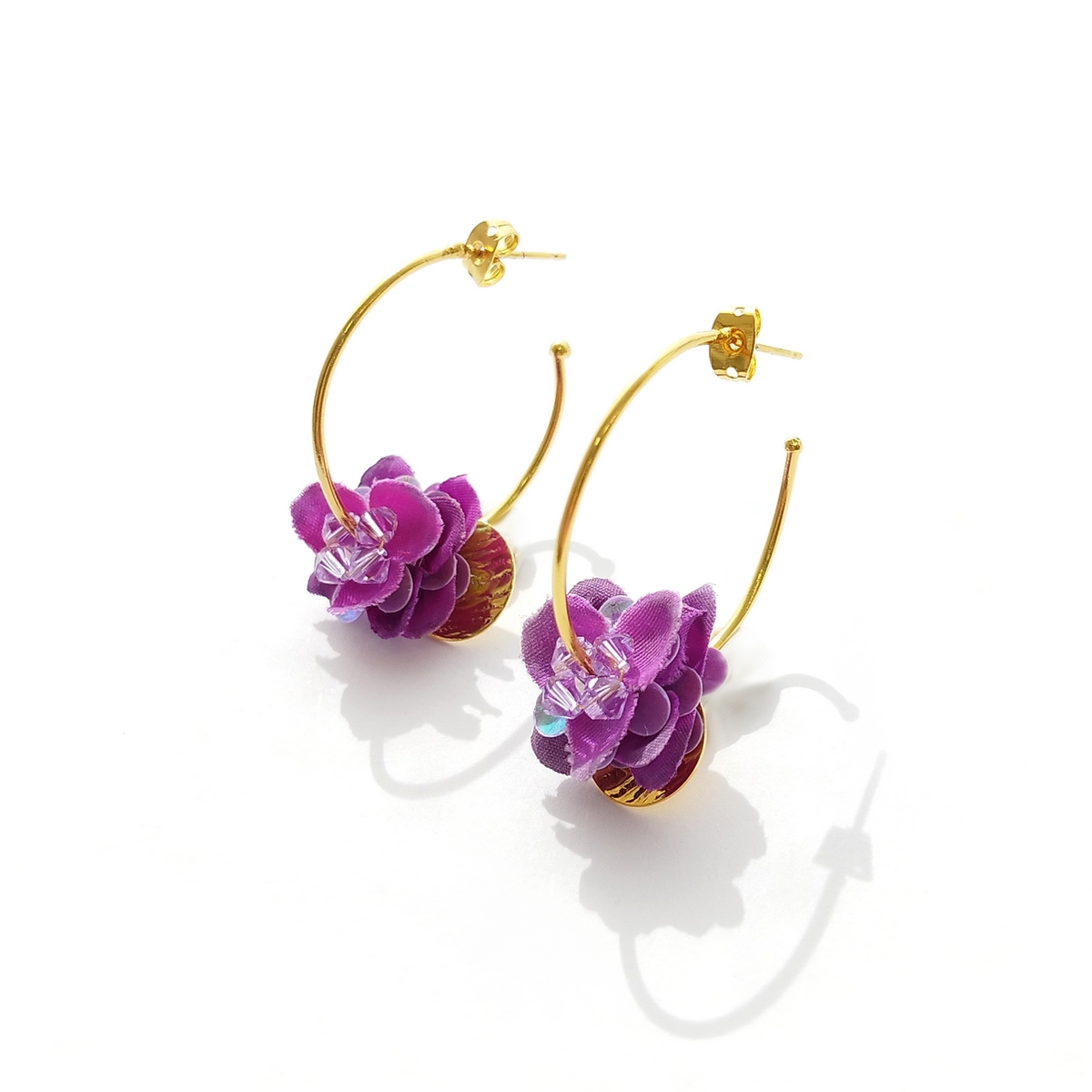 5726F Purple orchid earrings Catherine bijoux Μωβ