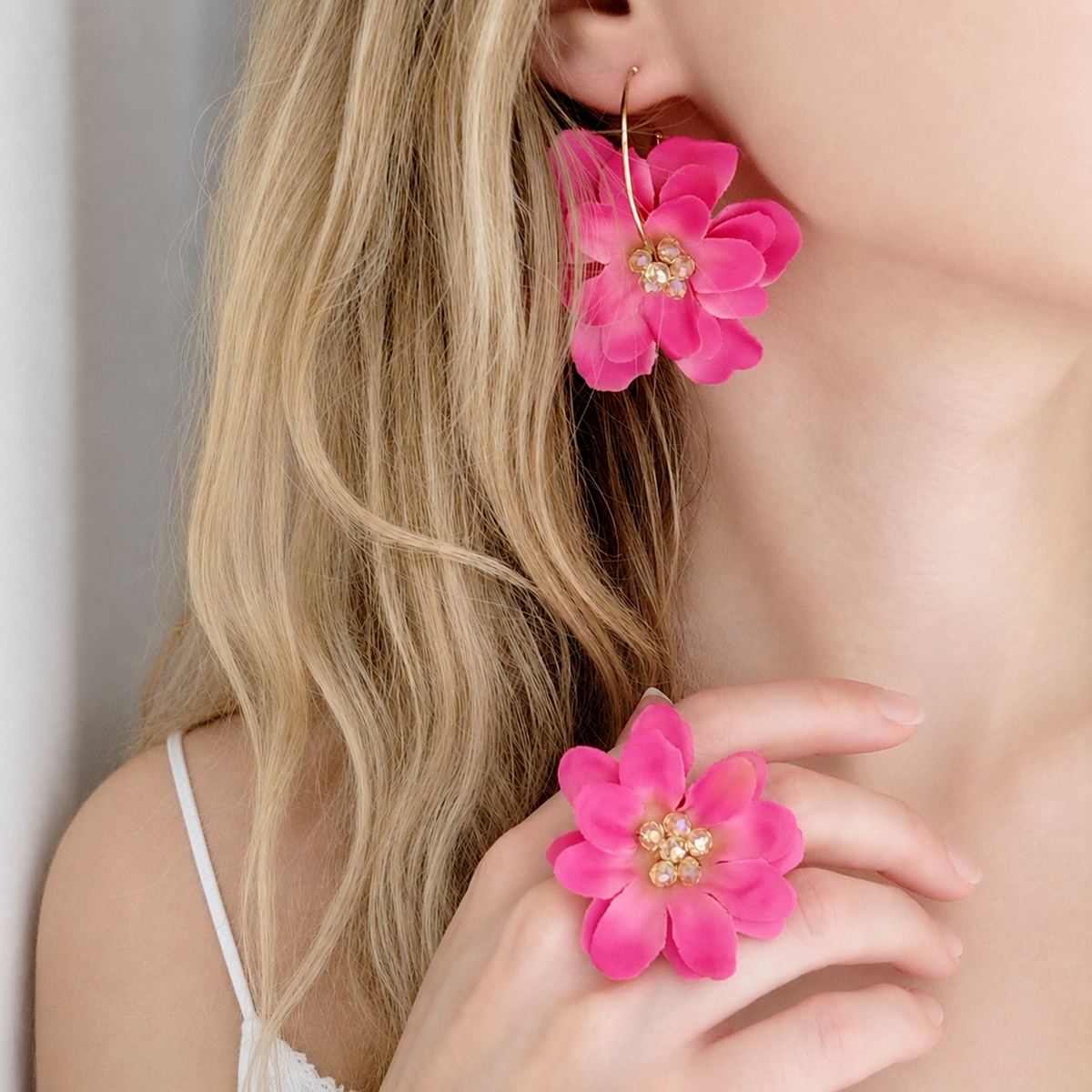 5728F Magenta orchid earrings Catherine bijoux Φούξια