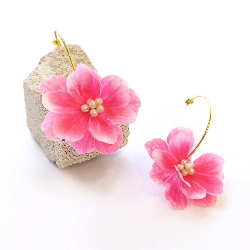 5731F Lotus pearls σκουλαρίκια Catherine bijoux Ροζ