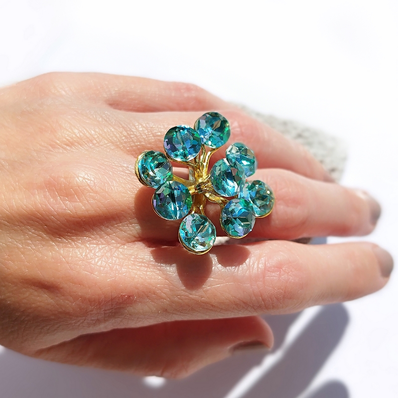 5737D Crystal blossom χειροποίητο δαχτυλίδι Catherine Bijoux Τυρκουάζ