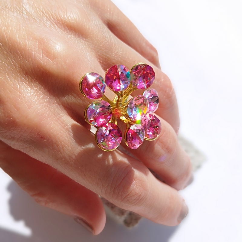 5737D Crystal blossom χειροποίητο δαχτυλίδι Catherine Bijoux Φούξια