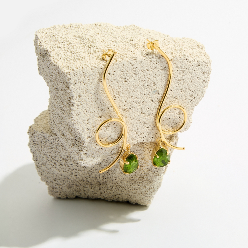 5758F Luna twist cracked long handmade earrings Catherine bijoux Green