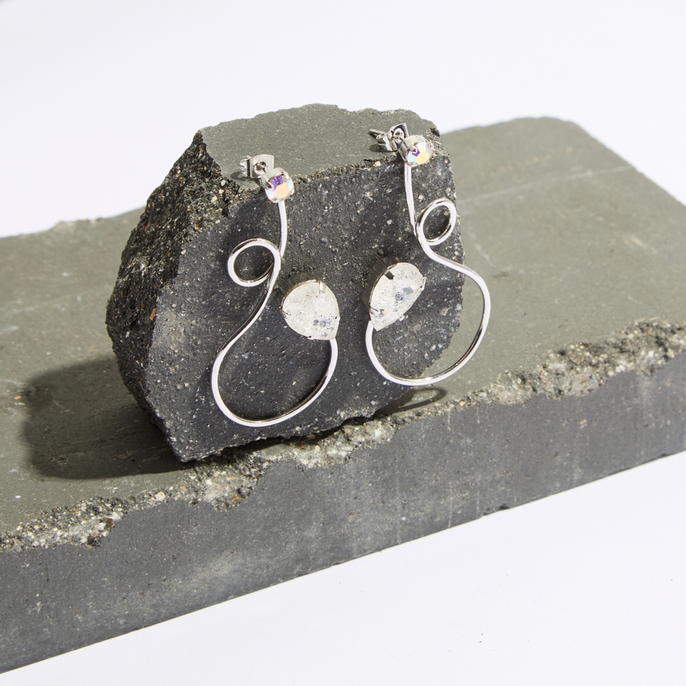 5760F Luna twist cracked χειροποίητα σκουλαρίκια Catherine bijoux Ασημί