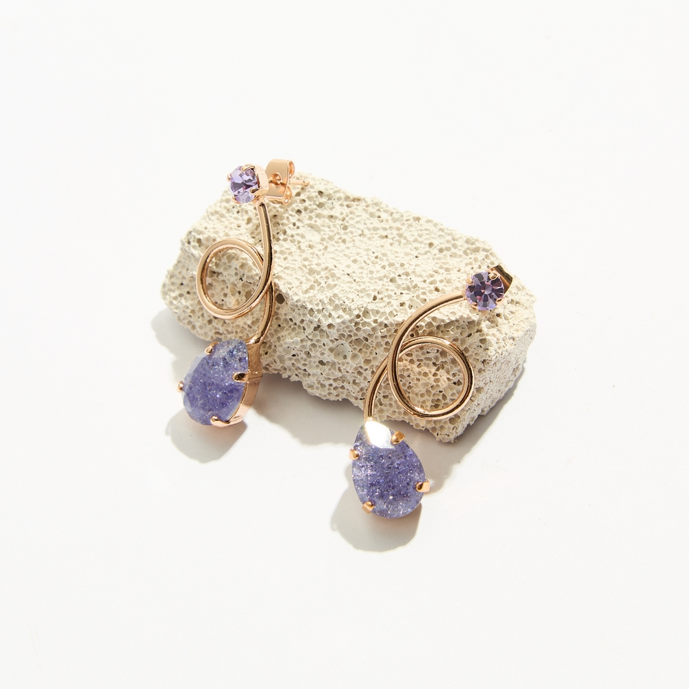 5759F Luna twist cracked handmade earrings Catherine bijoux Purple