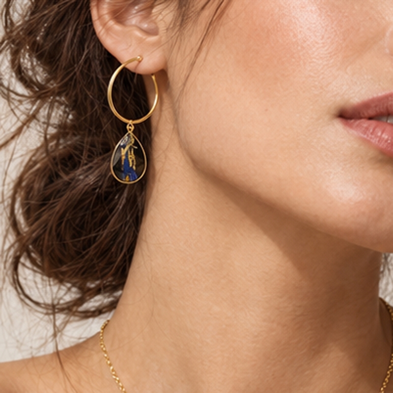 5752F Blue Aurora hoops handmade earrings Catherine bijoux Blue