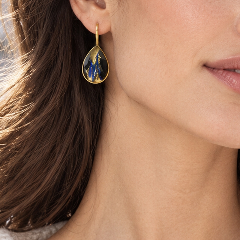 Alternative view of 5751F Blue Aurora tiny handmade earrings Catherine bijoux Blue