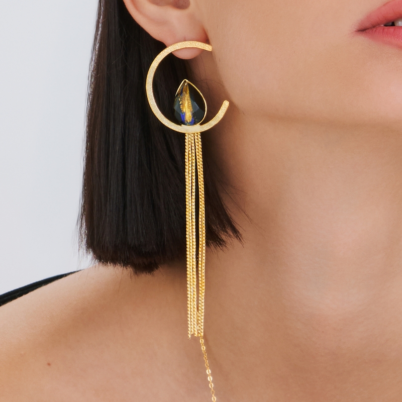 Alternative view of 5750F Blue Aurora long handmade earrings Catherine bijoux Blue
