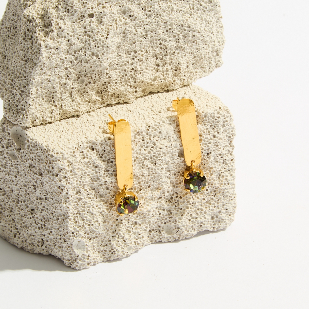 5688F Colourful crystal handmade earrings Catherine bijoux Green
